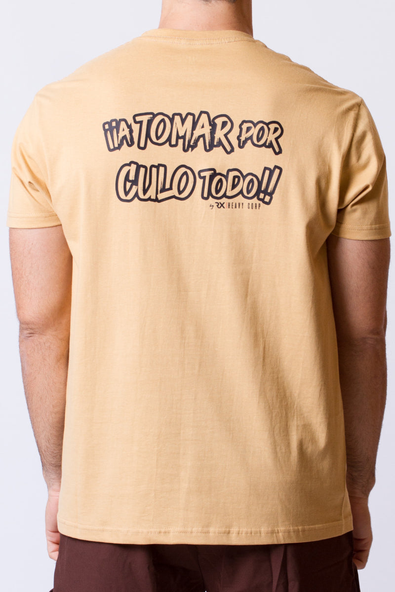 Camiseta algodón regular - A tomar por culo todo - Tostada blanca negra