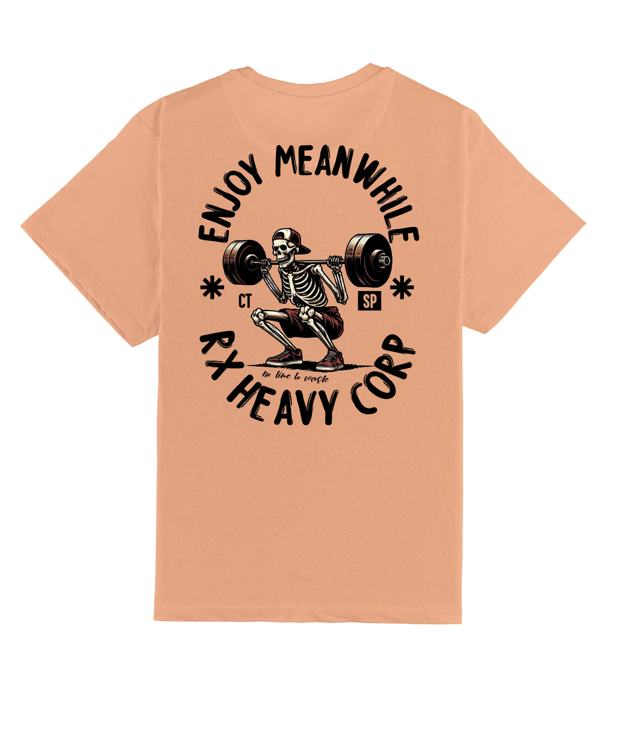 Camiseta urbana algodón oversize - Esqueleto Squat - Enjoy Meanwhile - rojizo efecto lavado