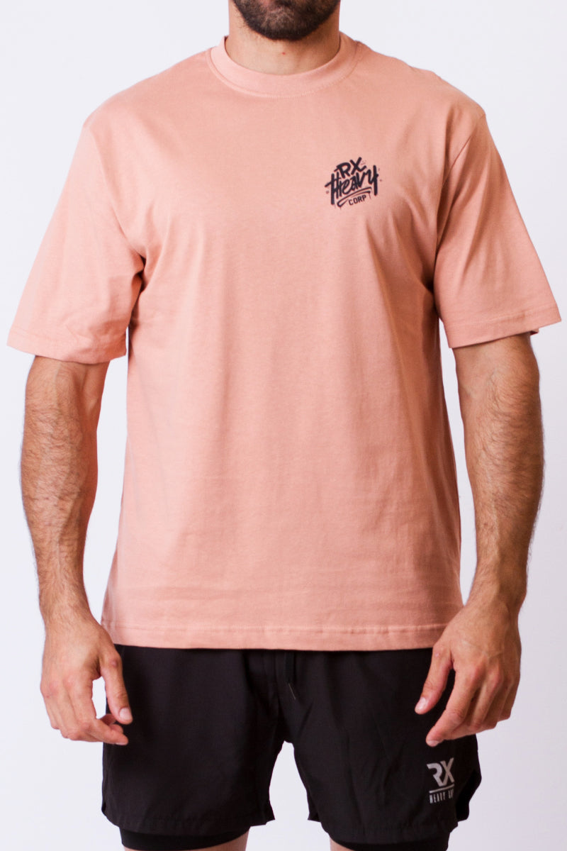 Camiseta urbana algodón oversize - Esqueleto Squat - Enjoy Meanwhile - rojizo efecto lavado