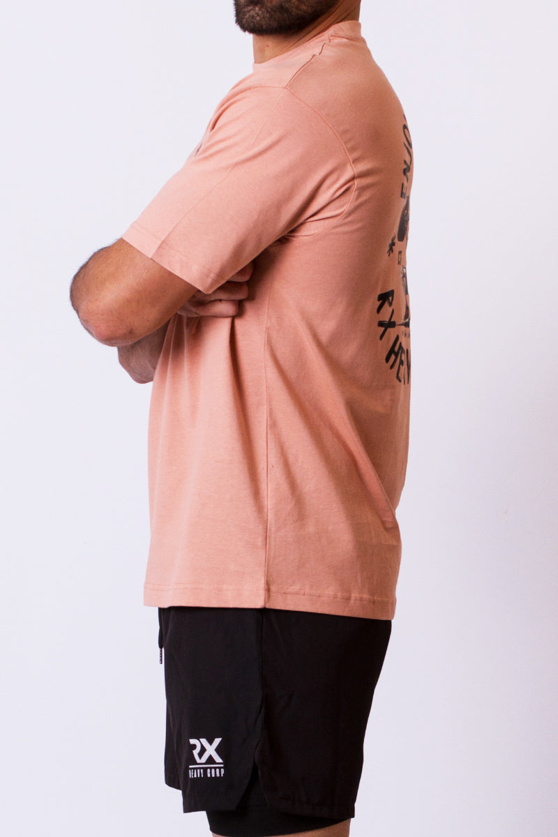 Camiseta urbana algodón oversize - Esqueleto Squat - Enjoy Meanwhile - rojizo efecto lavado