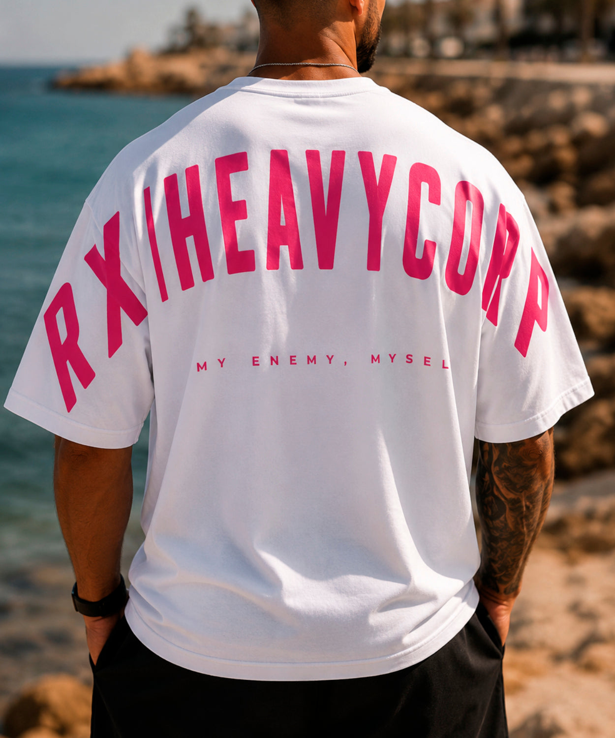 Camiseta oversize - My enemy, myself - skatee blanco, negro, beige