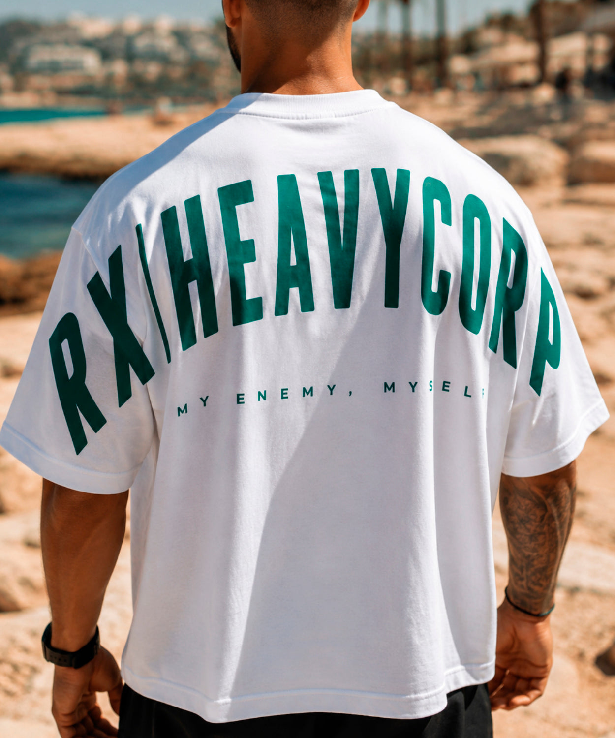 Camiseta oversize - My enemy, myself - skatee blanco, negro, beige